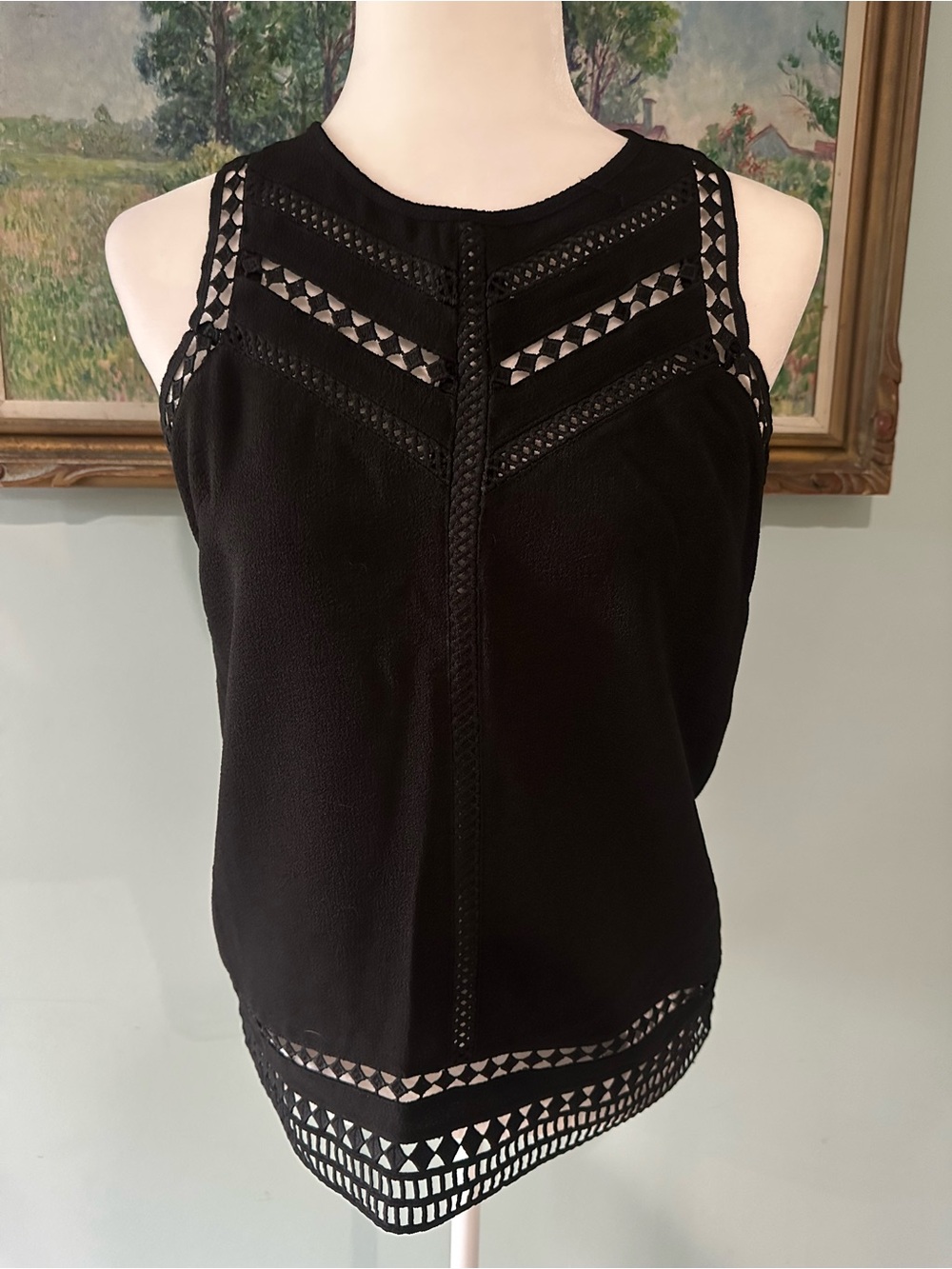 Japna Black Crochet-Trim Sleeveless Shirt